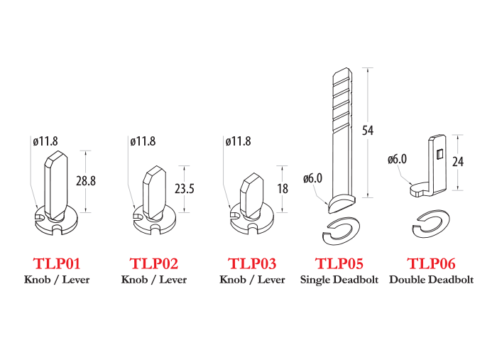 Knob/Lever Cylinders, Tailpieces